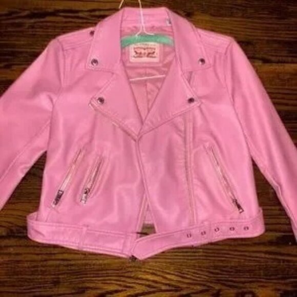 Levi’s Faux Leather Moto Jacket – Cool Pink, Boxy Fit - Picture 1 of 4